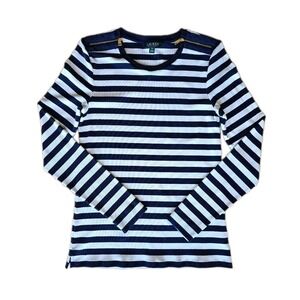 Ralph LAUREN Navy Long Sleeve Woman Preppy Striped Nautical Fishermancore Top XL